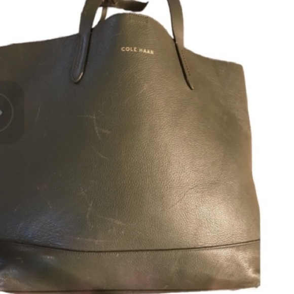 Cole Haan large green leather tote bag great quality wear on corners - Picture 2 of 10